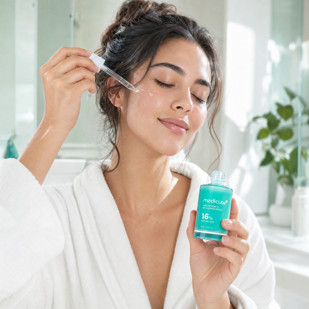 Mujer aplicándose el Sérum Calmante Medicube