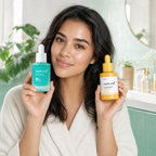 Mujer con el Sérum Calmante y el Sérum Iluminador Medicube